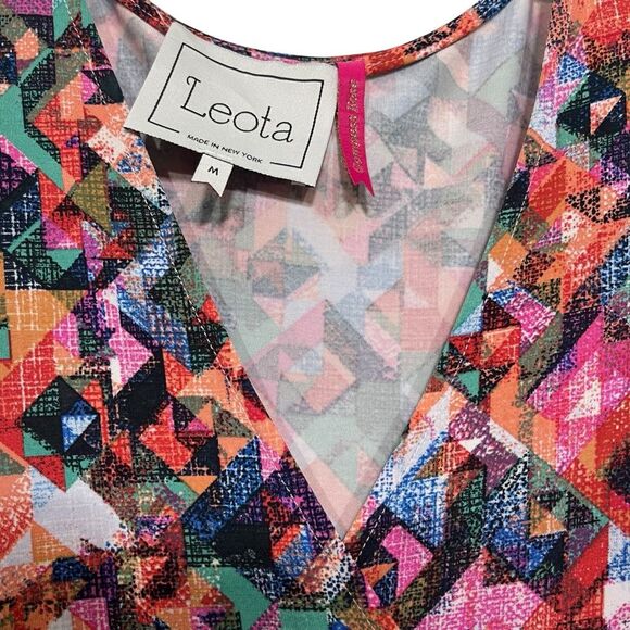 Leota Handmade Colorful Faux-Wrap Abstract Purple/Pink Fit and Flare Midi Dress - Picture 4 of 8